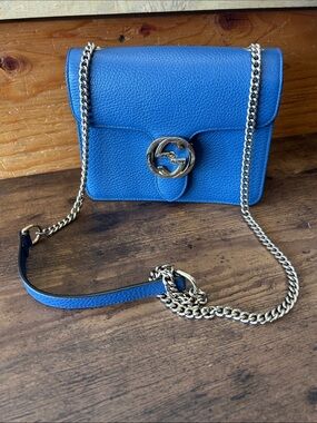 Gucci Marmont Blue Leather Chain Shoulder bag crossbody